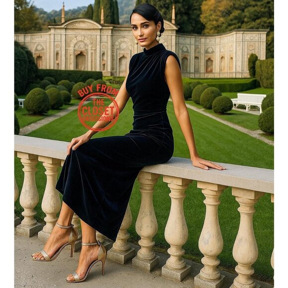 ZARA High Collar Midi Dress NWT Midnight Blue | Sleeveless | Chic - Picture 2 of 16